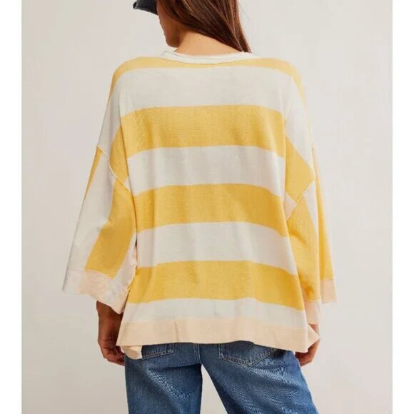 Free People Wonderful Tee / Yellow Combo NWT - (S) - Picture 4 of 5
